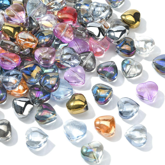 UR URlifehall 100 Pcs Heart Electroplate Transparent Glass Beads with Glitter Gold Colorful Heart Shaped Glass Beads for Keychain Jewelry Making