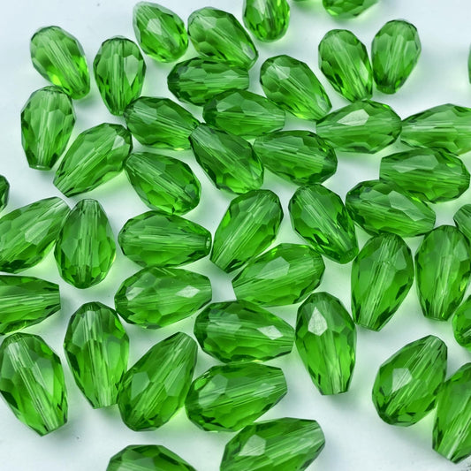 Honkoolly 50pcs 10x15mm Teardrop Crystal Glass Beads Vertical Hole Faceted Glass Teardrop Spacer Beads for Bracelets Necklace Earring DIY Jewelry Making Craft(Green)
