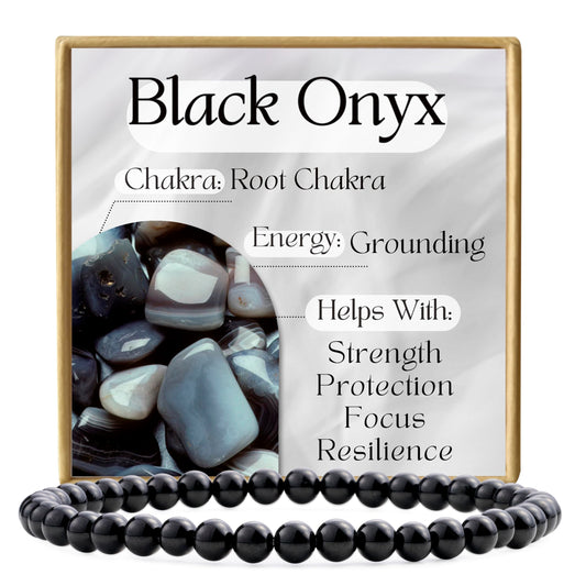 Bivei Black Onyx - Grounding - 4mm Beaded Bracelets for Women Handmade Semi Precious Natural Stone Stretch Elastic Jewelry Yoga Protection Gifts Small
