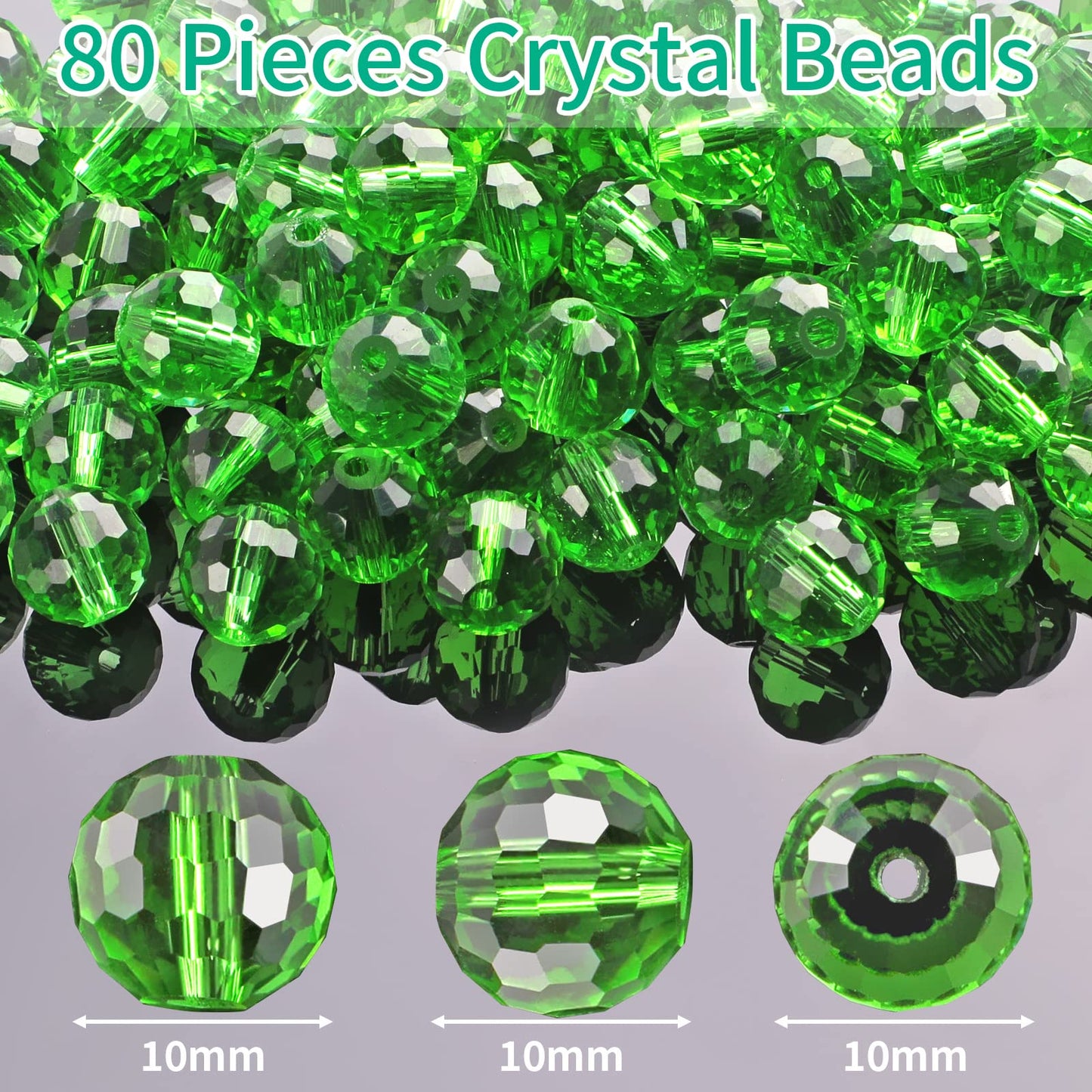 Crystal Glass Beads for Jewelry Making, 80 Pieces Crystal Beads, 10mm Glass Beads, Round Faceted Beads Bulk for Craft Necklace Bracelet Earring (Green)