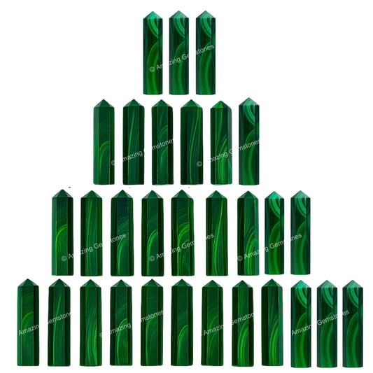 Amazing Gemstone Malachite Crystal Points Bulk Healing Crystals&Stones - Pack of 3 Single Terminated Healing W& Point Bulk Crystals for Crafts, Crystal Grid, DIY Work - Premium Crystals