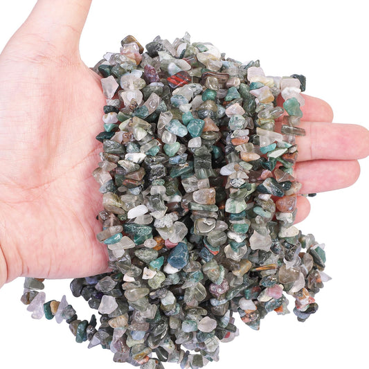 favoramulet 5-8mm Indian Agate Tumbled Stone Chip Beads for Jewelry Making, Irregular Shaped Healing Crystal Loose Bead Supply, Pack of 2 Strands(64 inches)