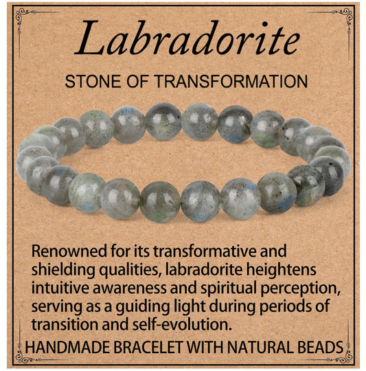 LPBeads Handmade Natural Gemstone Stretch Elastic 8mm Labradorite Bracelet Healing Crystal Round Stone Beads Jewelry Gifts for Women Men