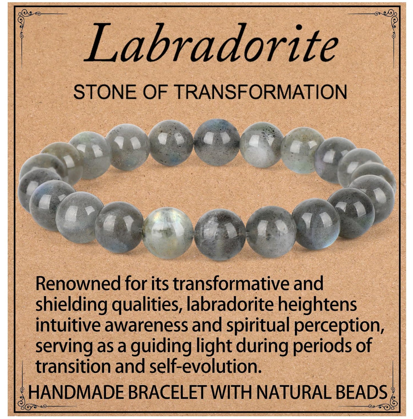 LPBeads Handmade Natural Gemstone Stretch Elastic 10mm Labradorite Bracelet Healing Crystal Round Stone Beads Jewelry Gifts for Women Men