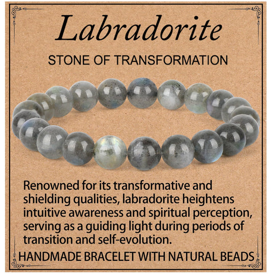 LPBeads Handmade Natural Gemstone Stretch Elastic 10mm Labradorite Bracelet Healing Crystal Round Stone Beads Jewelry Gifts for Women Men