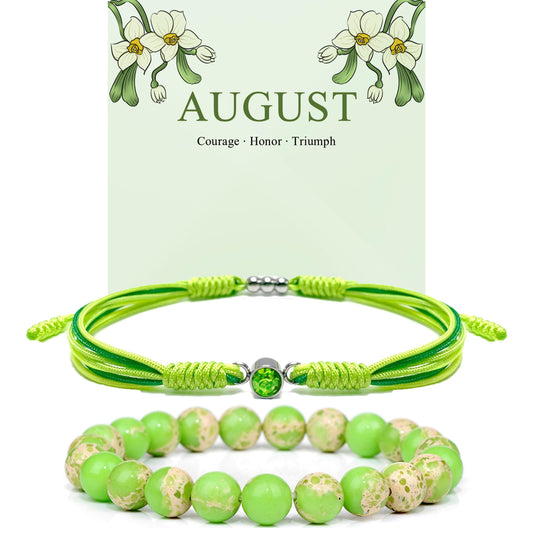 Crgwxzl August Birthstone Bracelets for Women Men,Healing Crystal Protection Stone Green Imperial Jasper Beads Bracelet,String Wrap Zodiac Month Bracelets Birthday Jewelry Gifts