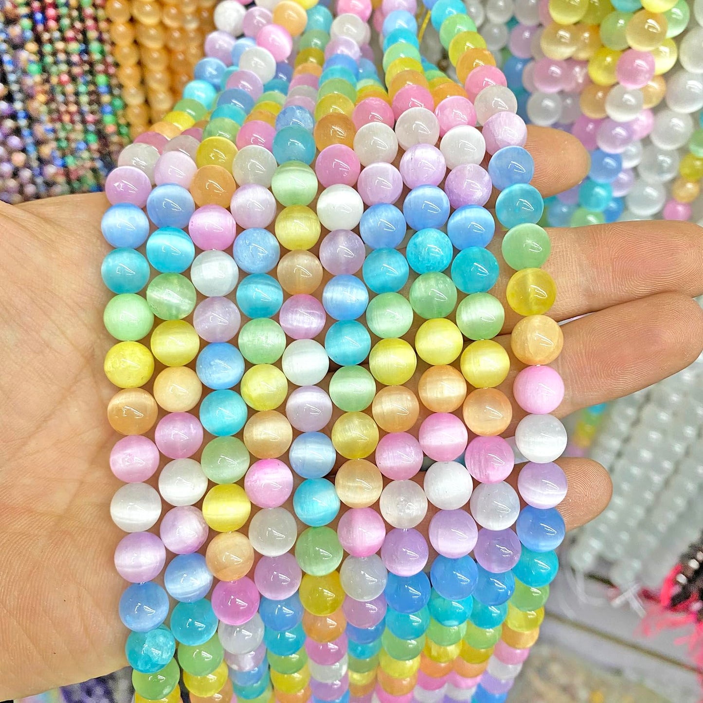 10MM 36PCS Colorful Selenite Gypsum Stone Crystal Beads for Jewelry Making DIY Bracelet