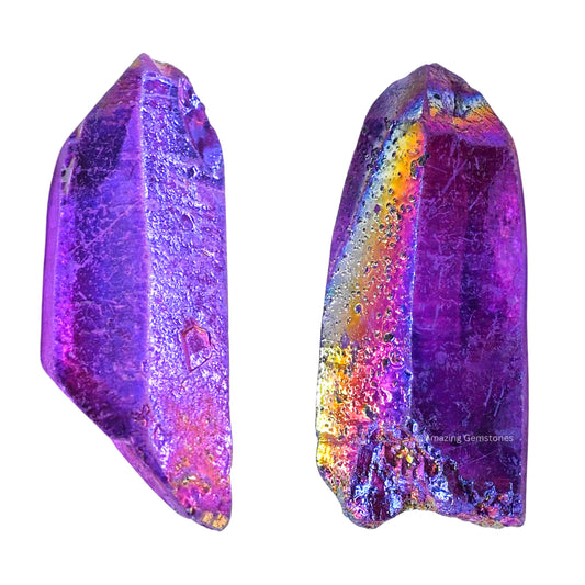 Amazing Gemstone 2 Pieces Amethyst Aura Quartz Raw Pencil Points Crystals and Healing Stones, Natural Rocks for Meditation and DIY Raw Point Stones and Crystals