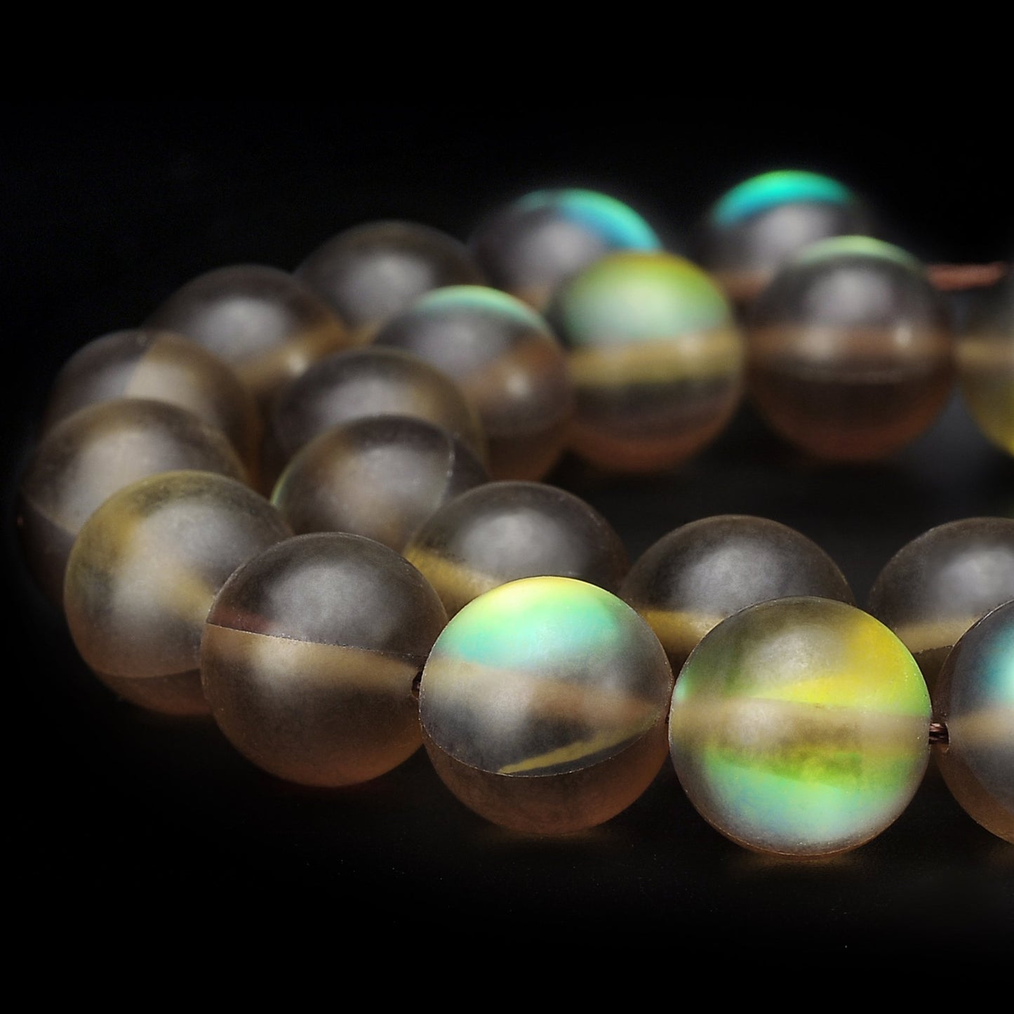 RUBYCA 12mm Round Moonstone Matte Crystal Glass Beads Aura for Jewelry Making Brown, 1 Strand