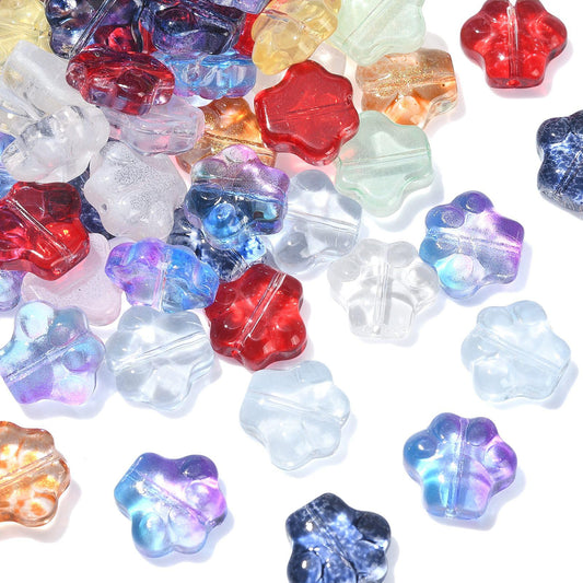 LiQunSweet 100 Pcs 10 Styles Crystal Glass Beads Lotus Crown Butterfly Dog Footprint Rabbit Elephant Crab Flower Star Beads for Jewelry Making