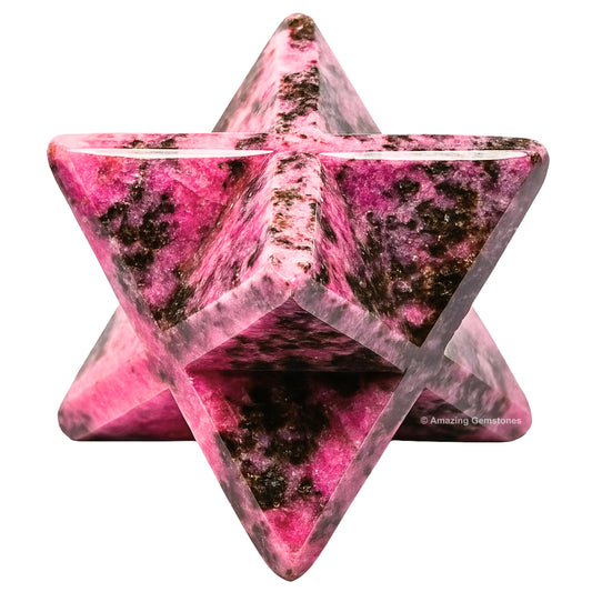 Amazing Gemstone Rhodonite Merkaba Crystal - 0.75 Inches Metaphysical Merkaba Star for Meditation - Energetic Tetrahedron Crystal and Healing Stones for Spiritual Growth and Healing (15-20mm)