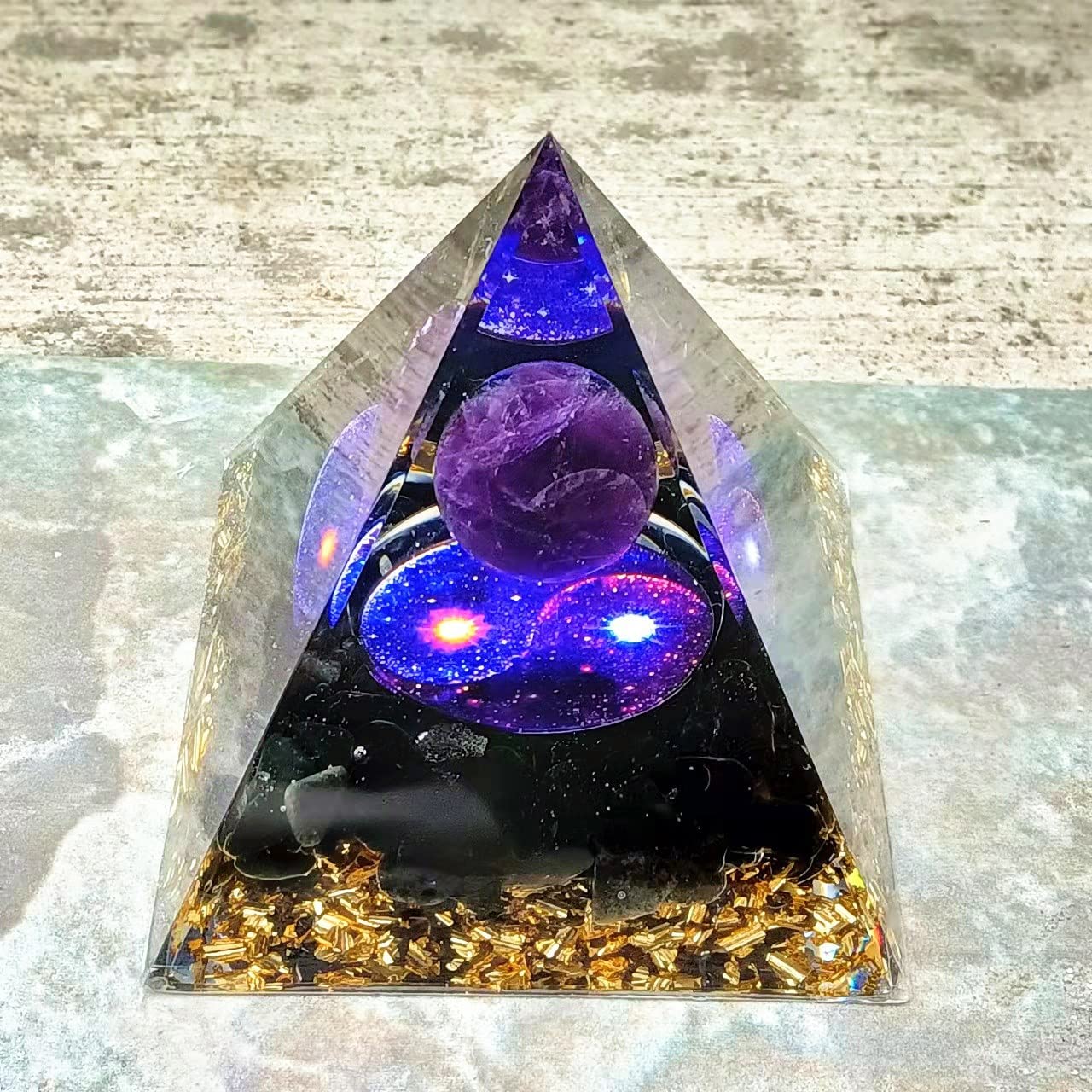 ycyingcheng Moonstone Crystal Orgone Pyramid Ogan Crystal Energy Tower, Nature Reiki Chakra Crushed Stone Jewelry, Crystal Pyramid for Home Decor (Taichi Starry Sky)
