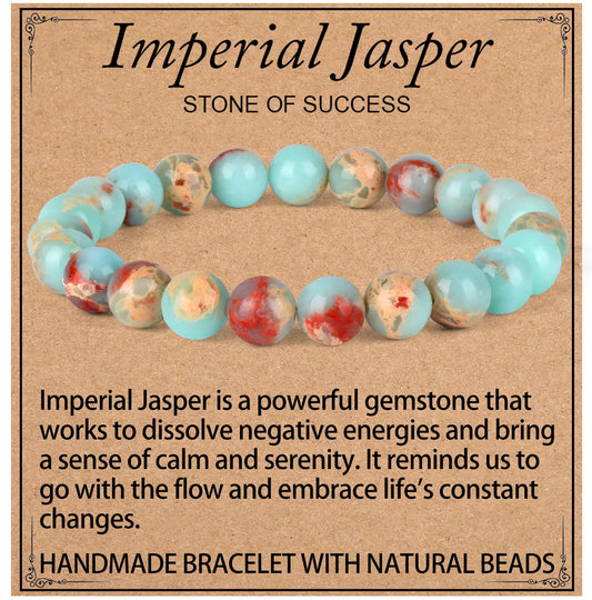 LPBeads Handmade Natural Gemstone Stretch Elastic 8mm Imperial Jasper Bracelet Healing Crystal Round Stone Beads Jewelry Gifts for Women Men