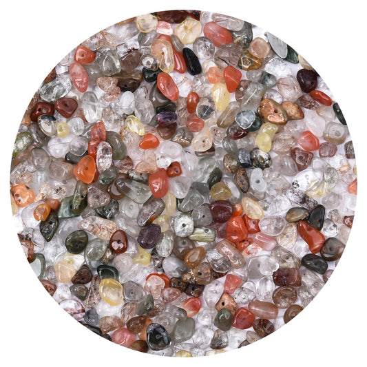 Natural Chip Stone Beads 450pcs Mixed Rutilated Quartz Chips 5-8mm Genuine Irregular Healing Crystal Rocks Hole Drilled DIY Loose Gemstone Beads for Jewelry Making Bracelet Earrings Necklace Crafting