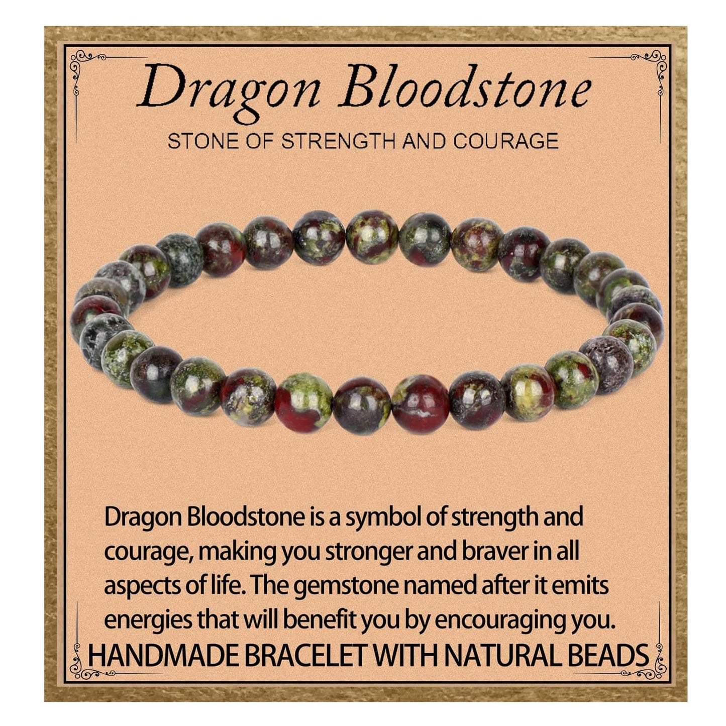 LPBeads Handmade Natural Gemstone Stretch Elastic 6mm Dragon Bloodstone Bracelet Healing Crystal Round Stone Beads Jewelry Gifts for Women Men