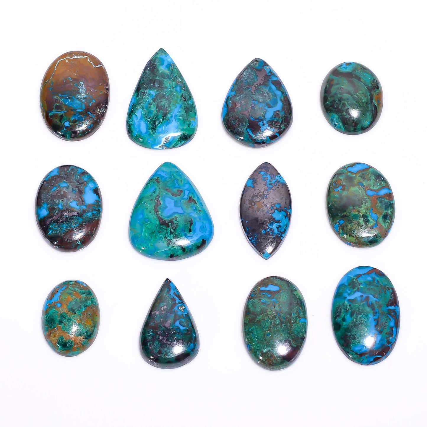 GEMKORA 3 to4 pcs Natural Parrot Wing Chrysocolla Gemstone Cabochon for Jewelry Making, Loose Stones Supply, Wholesale Cabochons Lot, DIY, Wire Wrapping, Healing Crystals, New Gemstones