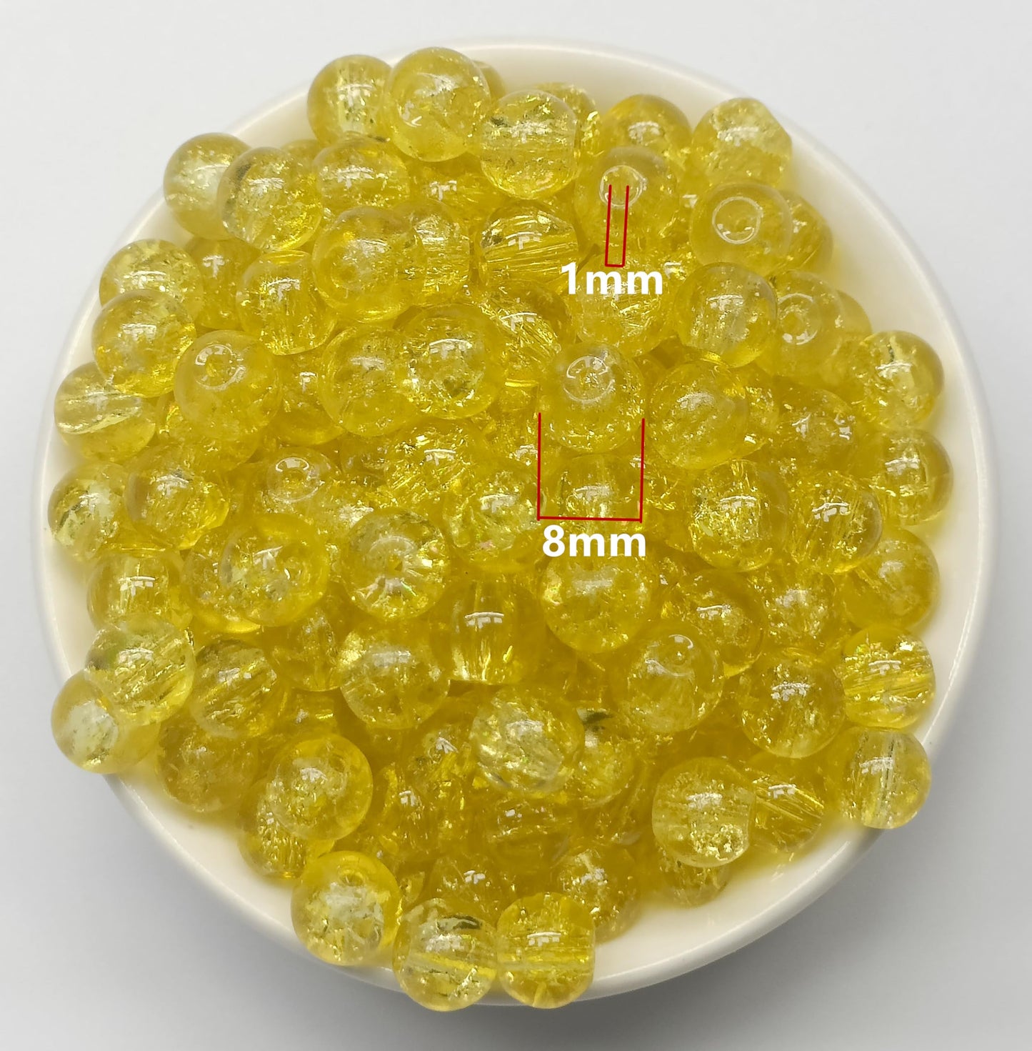 200PCS Glass Beads 8mm Glass Beads for Bracelets Necklaces Jewelry Making DIY Crafts (Yellow Crackle)