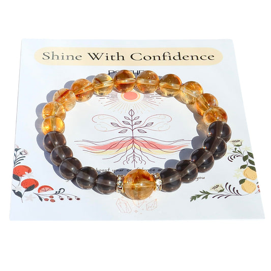 Handmade Genuine Citrine&Smoky Quartz Beads Bracelet, ABUNDANCE GROUNDING STONE Healing Crystals Birthstone Chakra Adjustable Stretch Bangle Cuff Jewelry Gift for Women Men