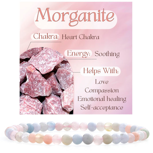 Bivei Morganite - Soothing - 4mm Beaded Bracelets for Women Handmade Semi Precious Natural Stone Stretch Elastic Jewelry Yoga Protection Gifts Small
