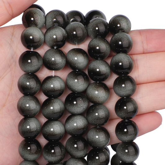 Song Xi 28PCS 12mm Grey Tiger Eye Gemstone Beads for Jewelry Making, Round Smooth Glass Beads for DIY Bracelet Necklace Earring Keychain, Arts and Crafts, for Christmas Wedding Birthday