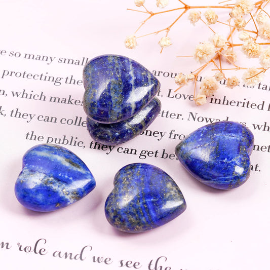 Marrywindix 10 Packs 1 Inch Healing Crystal Natural Lapis Lazuli Heart Love Carved Palm Worry Stone Chakra Reiki Balancing