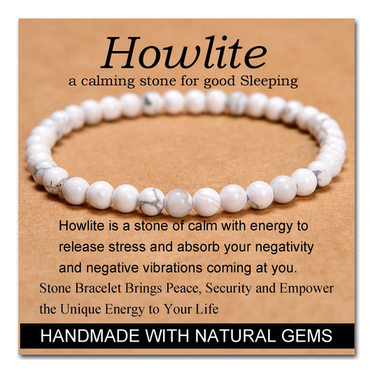 MASSIVE BEADS Howlite - Stone of Good Sleep - Handmade Yoga Stretch Elastic Bracelet Natural Stone Crystal Healing Power Energy Gifts for Unisex Adult 4mm