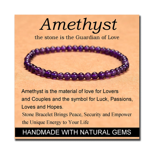 MASSIVE BEADS Amethyst - Guardian Stone - Handmade Handmade Yoga Stretch Elastic Bracelet Natural Stone Crystal Healing Power Energy Gifts for Unisex Adult 4mm