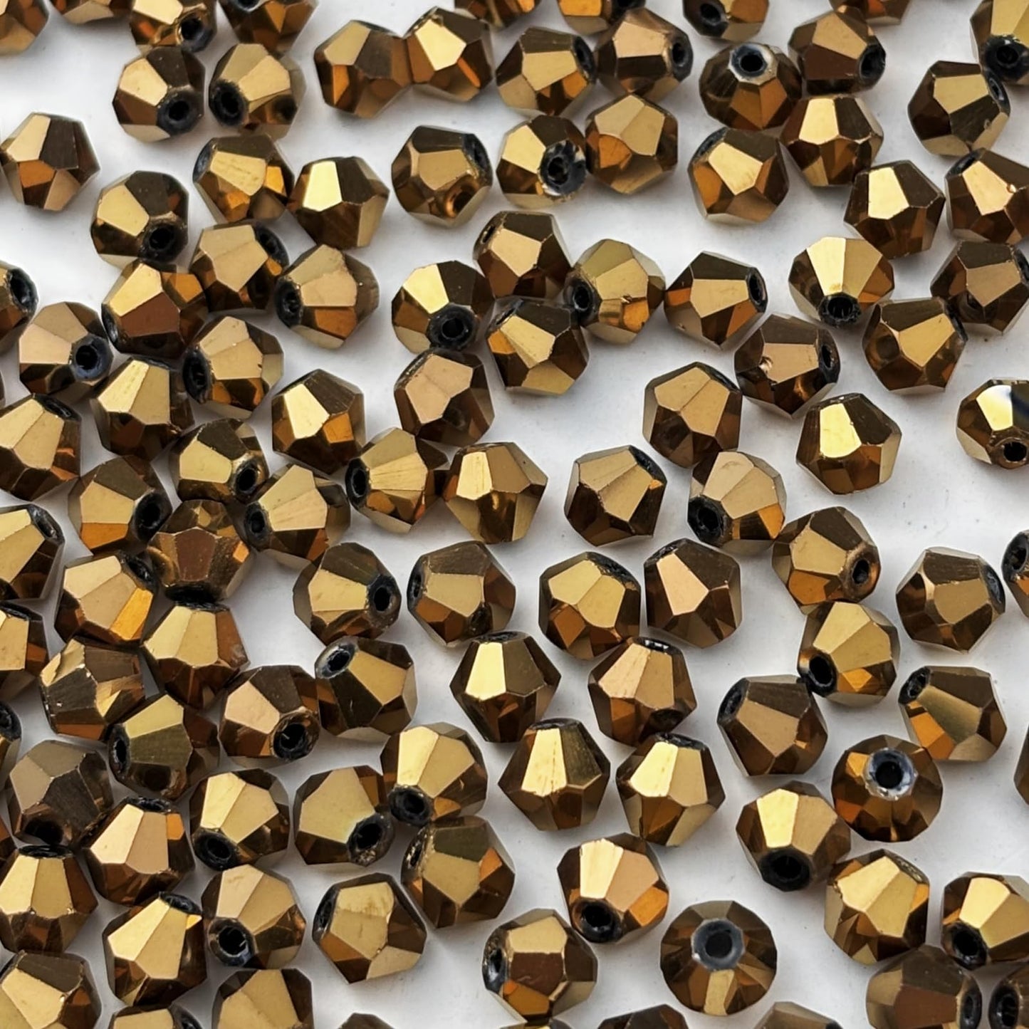 YUEXIGO 200pcs 6mm Bicone Glass Crystal Beads for Jewelry Making, Faceted Bicone Glass Spacer Beads for Bracelet Earring Necklace DIY Craft(Antique Brass)