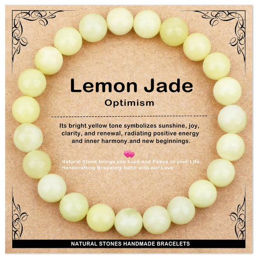 AD Beads 8mm Handmade Lemon Jade Elastic Bracelet – Natural Gemstone for optimism – Meditation, Yoga, Healing and Energy Gift for Men Women
