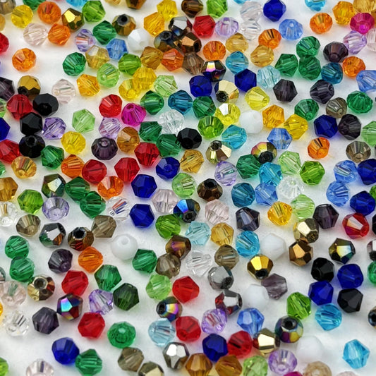YUEXIGO 500pcs 3mm Bicone Glass Crystal Beads for Jewelry Making, Faceted Bicone Glass Spacer Beads for Bracelet Earring Necklace DIY Craft(Mix Color)