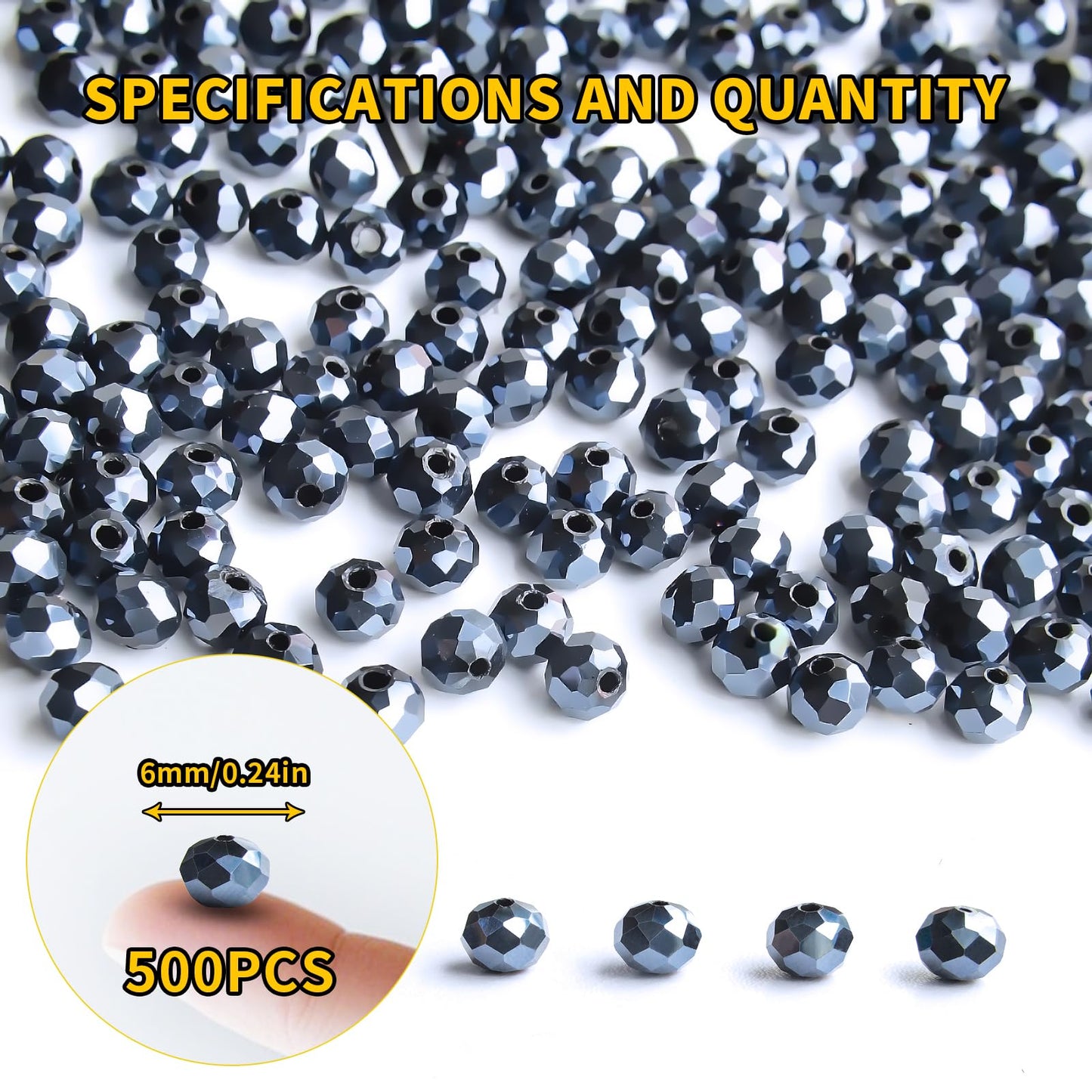 Laopottbeads 500Pcs 6mm Crystal Glass Beads for Jewelry Making Beads for Bracelets Necklace Pendants Making Supplies(Navy Blue)