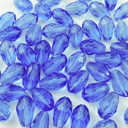 Honkoolly 50pcs 10x15mm Teardrop Crystal Glass Beads Vertical Hole Faceted Glass Teardrop Spacer Beads for Bracelets Necklace Earring DIY Jewelry Making Craft(Light Blue)