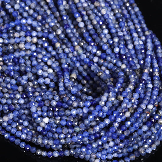 Song Xi 180pcs 2mm Natural Old Blue Sodalite Gemstone Beads Faceted Round Loose Stone Beads for Jewelry Making