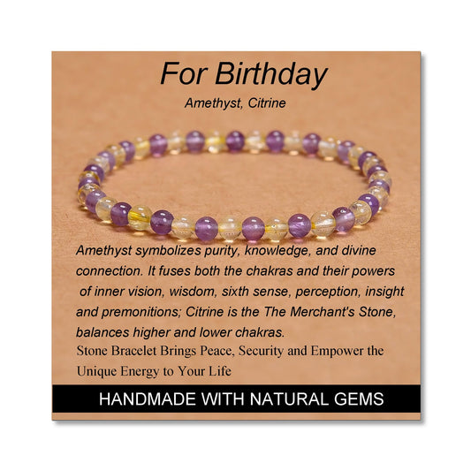 MASSIVE BEADS Amethyst Citrine - For Birthday Handmade Handmade Yoga Stretch Elastic Bracelet Natural Stone Crystal Healing Power Energy Gifts for Unisex Adult 4mm