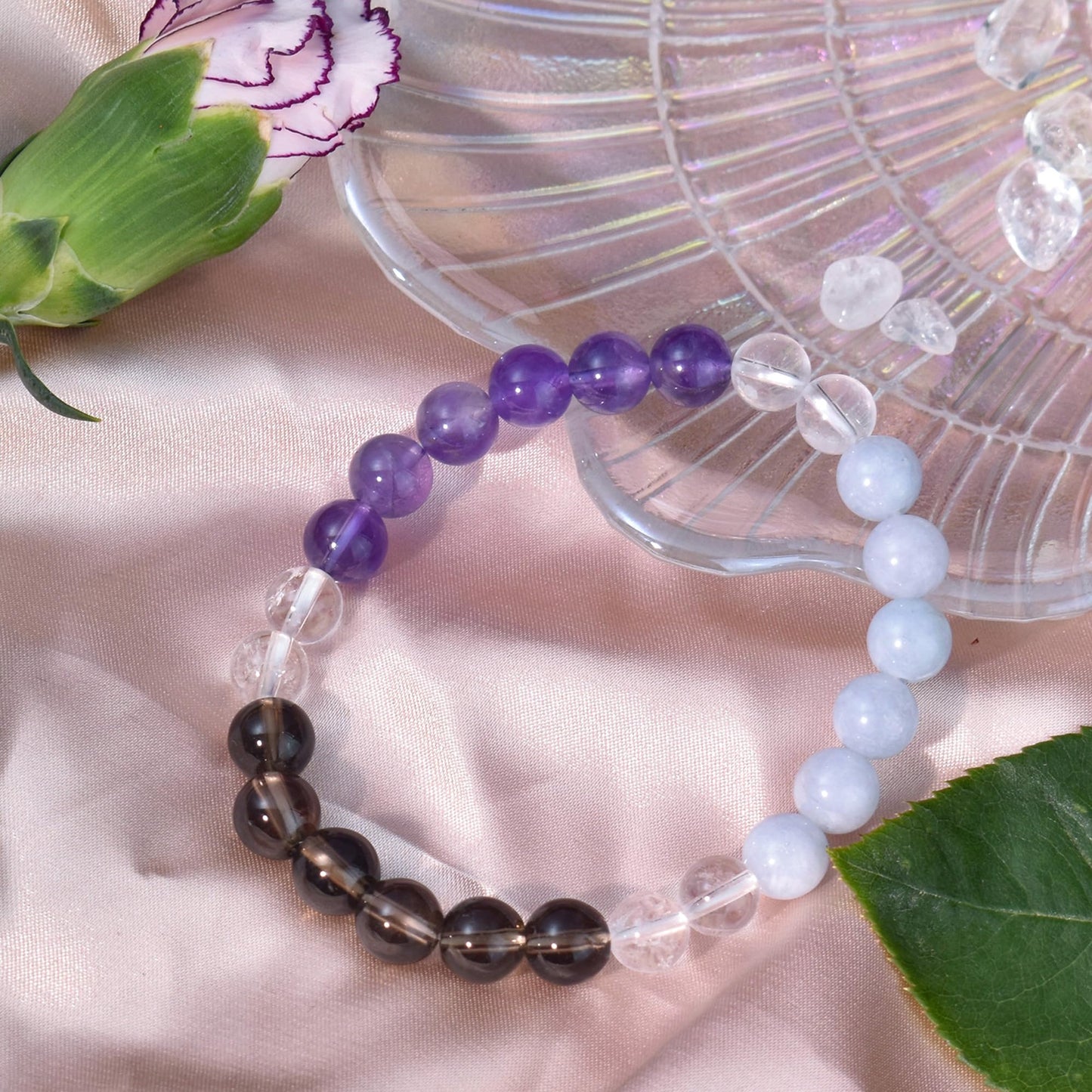 Ayriwoyi Anxiety Bracelet for Women Healing Crystal Stone Amethyst Aquamarine Beaded Bracelets For women Clear Quartz Bracelet