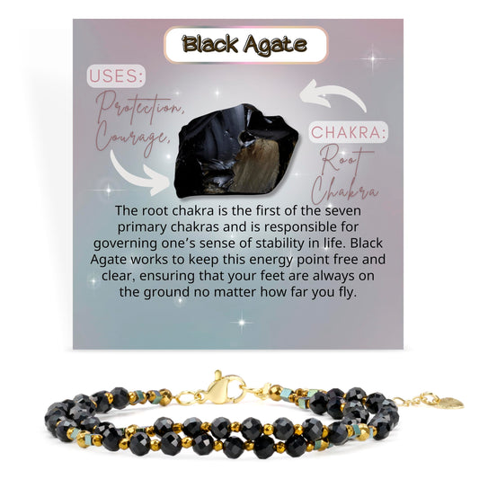 Farfume Black Agate - Protection - Crystal Beaded Bracelets, Chakra 4mm Natural Stone Beads Bracelets, Gemstone Spiritual Jewelry Gifts for Mother's Day