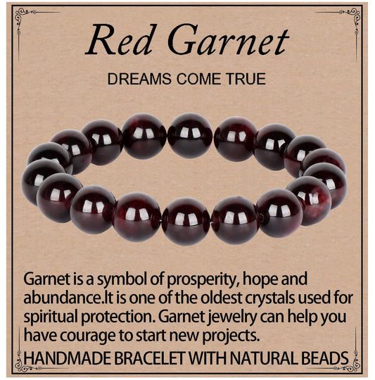 LPBeads Handmade Natural Gemstone Stretch Elastic 10mm Garnet Bracelet Healing Crystal Round Stone Beads Jewelry Gifts for Women Men