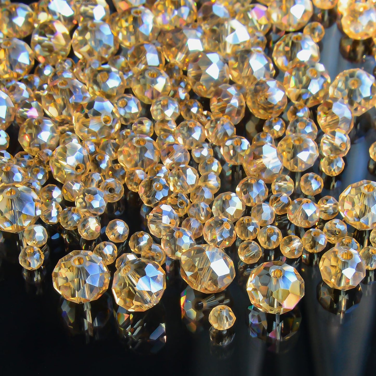Laopottbeads 1200 Pcs 4mm Round Crystal Glass Beads for DIY Jewelry, Ideal for Bracelets, Necklaces, Pendants, and Handmade Craft Projects(Gold Champagne)
