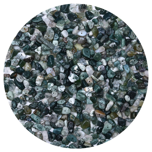 Natural Chip Stone Beads 450pcs Moss Agate Chips 5-8mm Genuine Real Irregular Healing Crystal Rocks Hole Drilled DIY Loose Gemstone Beads for Jewelry Making Bracelet Earrings Necklace Crafting