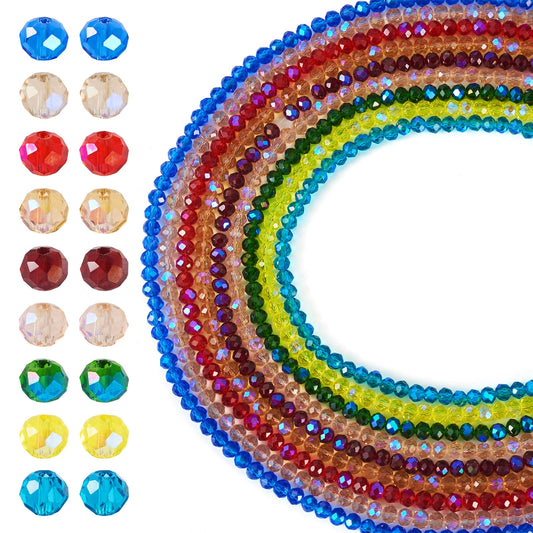 Elecrelive 1110pcs 4mm Glass Rondelle Beads Faceted Glass Beads Transparent Electroplate Glass Beads Mixed Color for DIY Beading Bracelet Necklace Jewelry Making