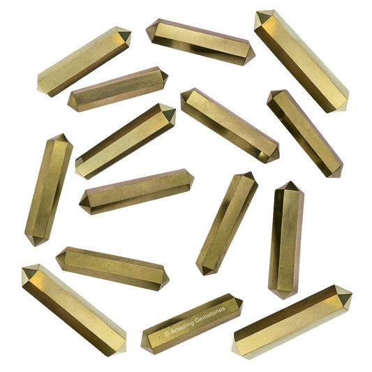 Amazing Gemstone Pyrite Crystal Points Bulk Healing Crystals - Pack of 3 Double Terminated Healing Wand Point Bulk Crystals for Crafts, Crystal Grid - Premium Crystals for Beginners Gifts