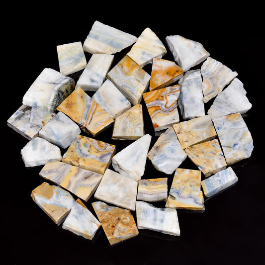 Natural Blue Scheelite Raw Slice Gemstone- Healing Crystals for DIY Jewelry Making -Loose Natural Cabochon -Perfect for Crafting Unique Jewelry Designs (5 pcs, 25-35 mm)