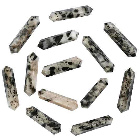 Amazing Gemstone Green Tourmaline in Quartz Crystal Points Bulk Healing Crystals Stones - Pack of 3 Double Terminated Healing Wand Point Bulk Crystals for Craft
