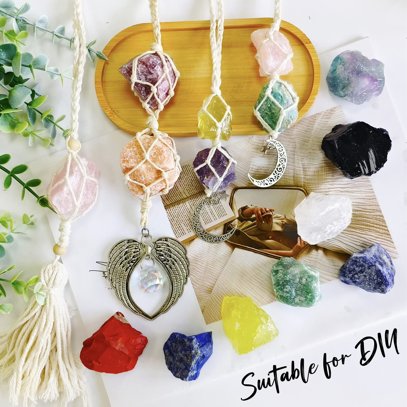 ZHIYUXI 1lb Amethyst 2" Rose Quartz Clear Quartz Fluorite Rough Stones Crystals Raw Crystal Bulk Large Crystals and Stones Gemstones Natural Rocks for Meditation, Fountain Rocks, Wire Wrapping, Decor