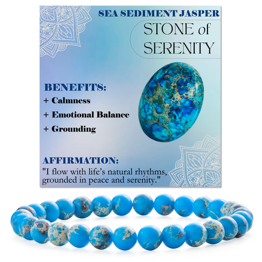 Bivei Sea Sediment Jasper - Serenity - 6mm Beaded Bracelets for Women Handmade Semi Precious Natural Stone Stretch Elastic Jewelry for Women Yoga Protection Gifts Small