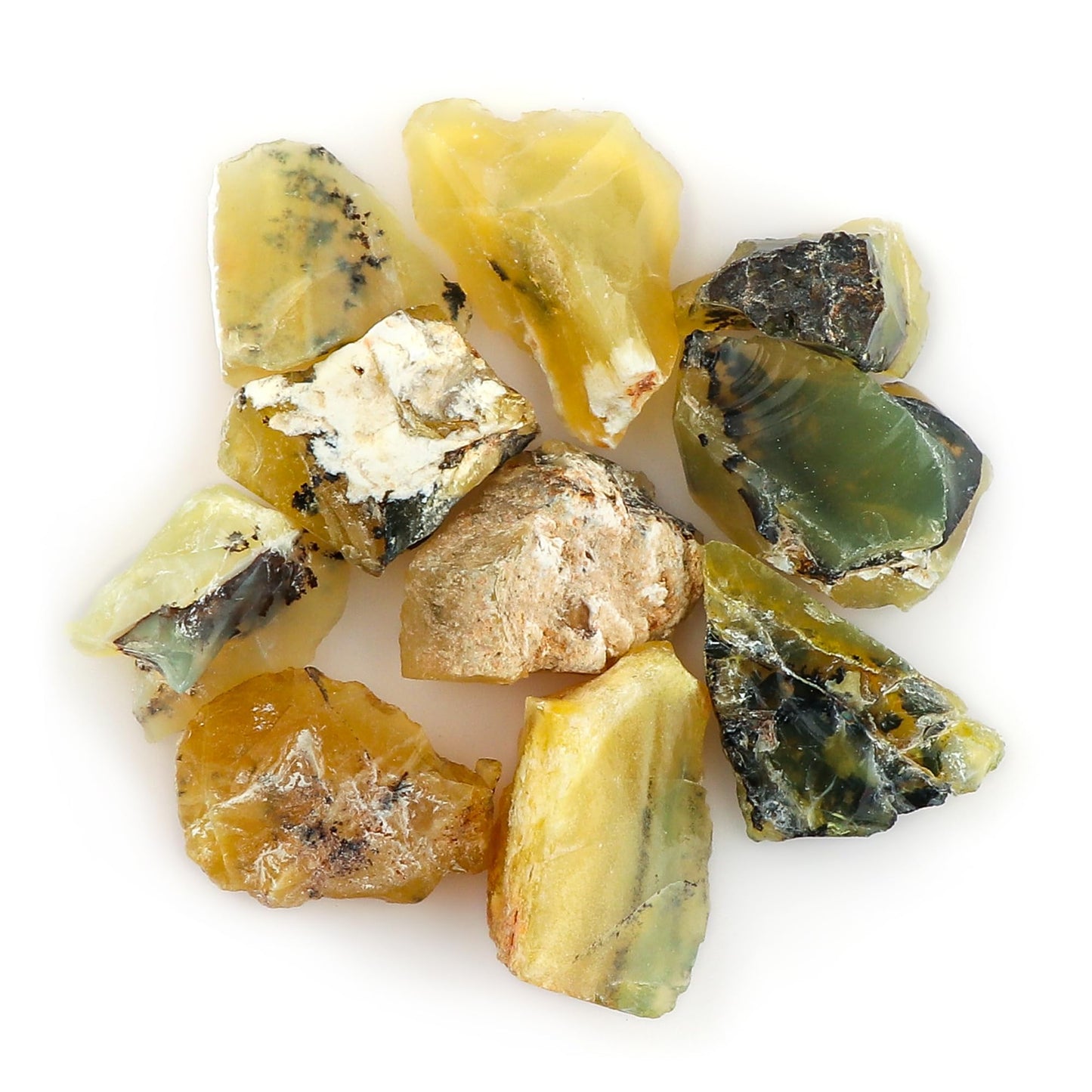 CRYSTALINES (5pcs) Natural Raw Dendritic Yellow Opal Gemstone, Wholesale Rough Stones, Reiki & Healing Crystals, DIY Jewelry Making Supplies, Wire Wrapping, Loose Gemstones, Gem Collection