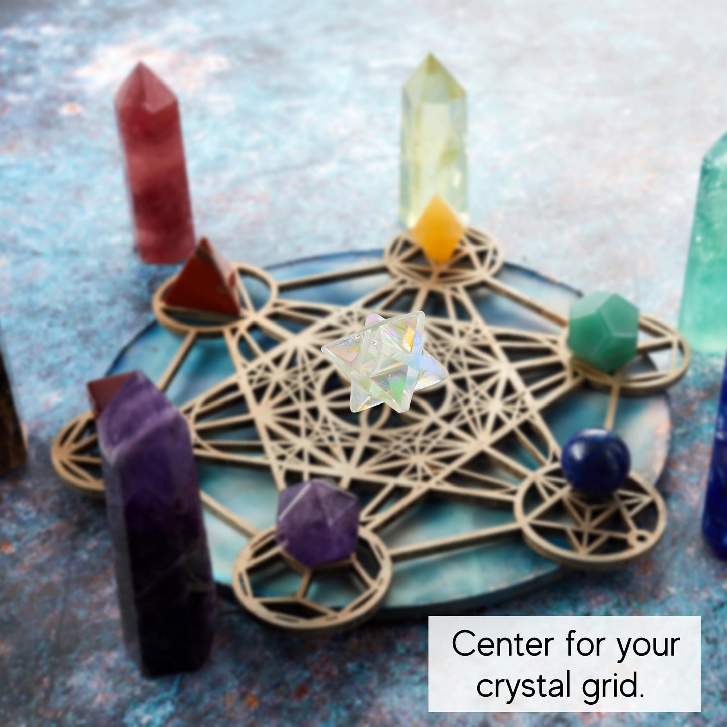 Amazing Gemstone Angel Aura Quartz Merkaba Crystal - 0.75 Inches Metaphysical Merkaba Star for Meditation - Energetic Tetrahedron Crystal and Healing Stones for Spiritual Growth and Healing (15-20mm)