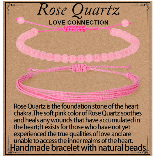 LPBeads 4mm Rose Quartz Bracelet with Handmade Rope Bracelet Size Adjustable Natural Stone Crystal Healing Bracelets Gifts for Unisex Adults