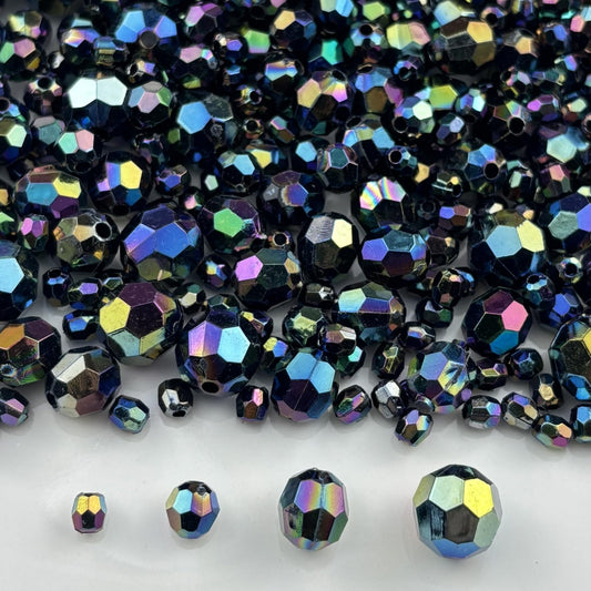 Pinhoollgo 1800pcs Acrylic Faceted Round Beads 4mm 6mm 8mm 10mm AB Colors Glossy Acrylic Round Spacer Beads with Hole for DIY Bracelet Necklace Jewelry Making Supplies Handmade Craft(Black AB)