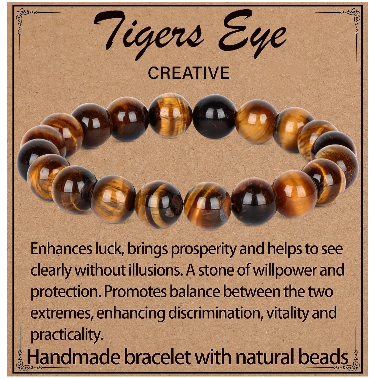 LPBeads Handmade Natural Gemstone Stretch Elastic 10mm Yellow Tiger's Eye Bracelet Healing Crystal Round Stone Beads Jewelry Gifts for Women Men